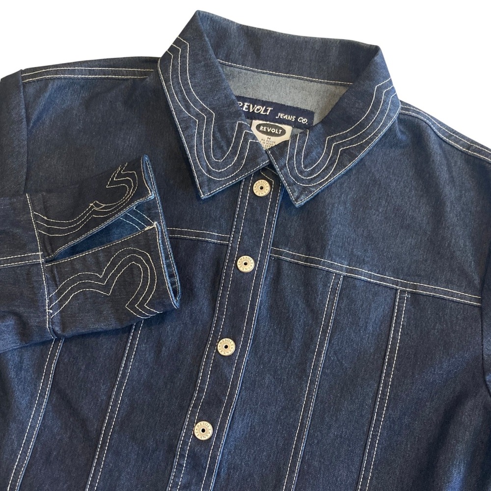 VTG Revolt Jeans Denim Shirt Jacket Women M Contrast Stitch Western Hong Kong